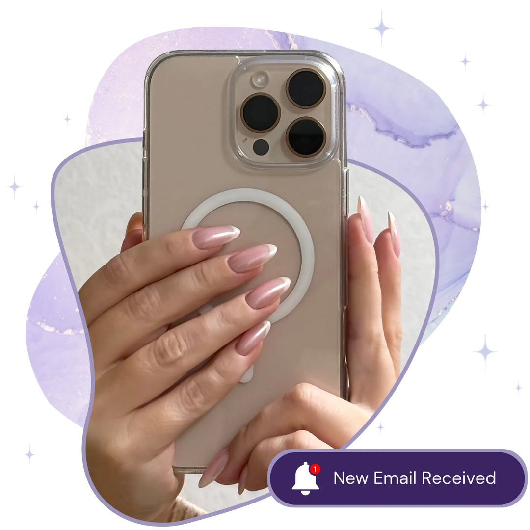 Hands holding a smartphone with a notification that reads ‘New Email Received.